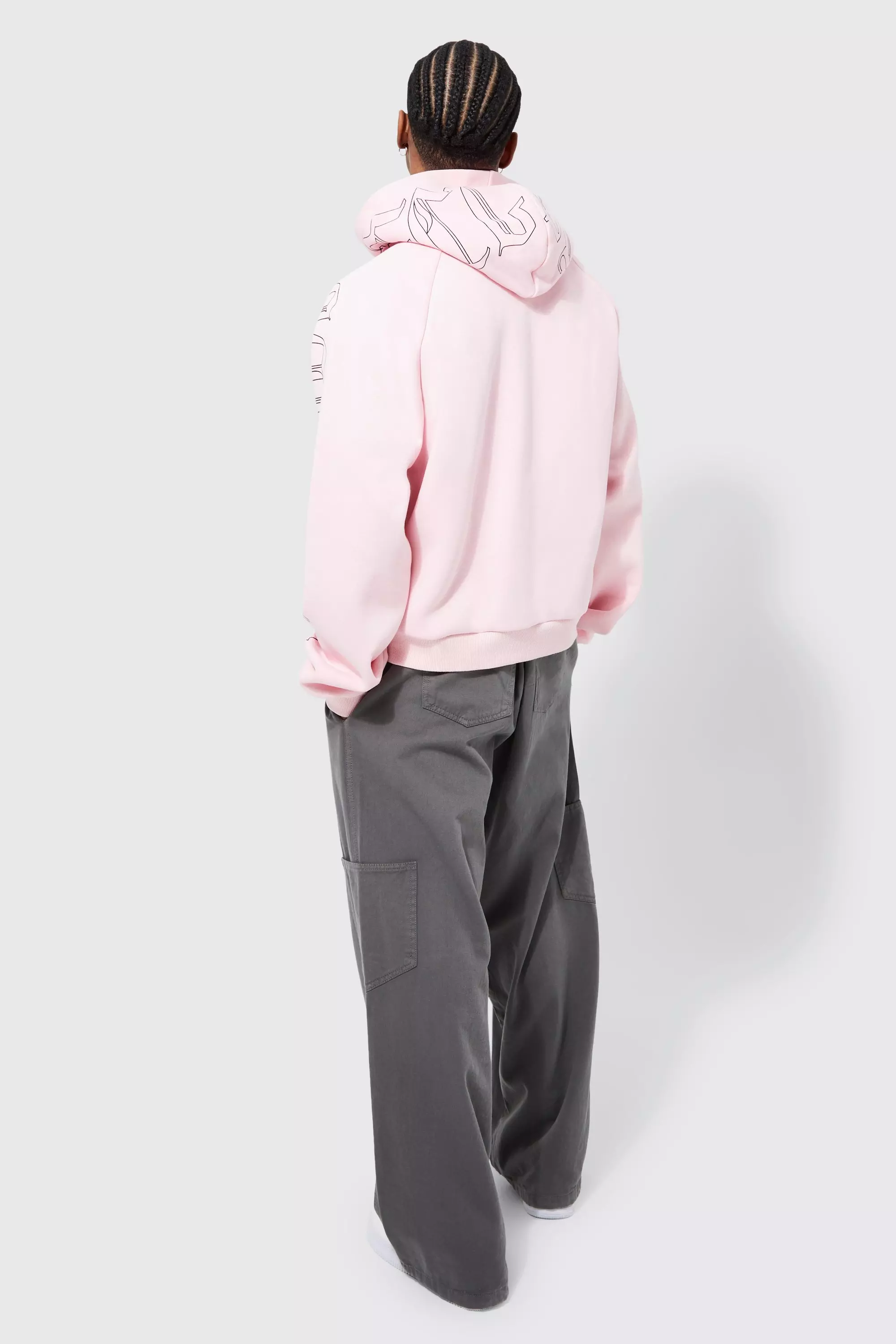 Oversized Boxy Sleeve Gothic Print Zip Hoodie | boohooMAN UK